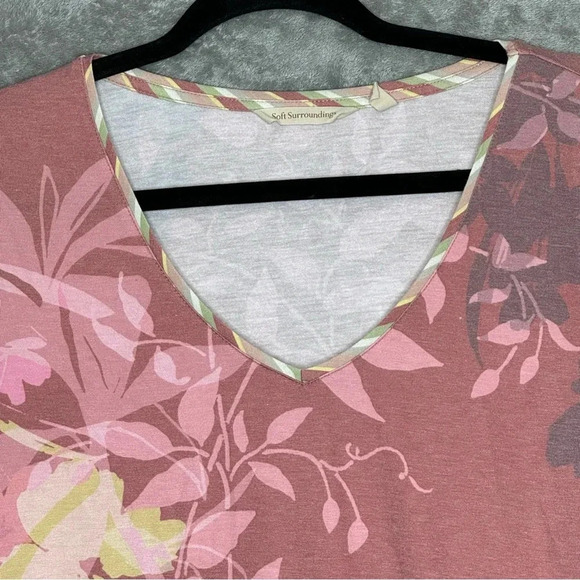 Soft Surroundings Small Shirt Top Pink Floral Long Sleeve V Neck Stretch Knit - Picture 3 of 6
